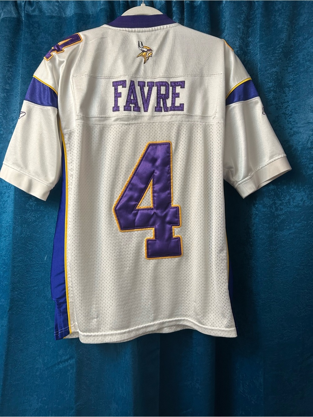Reebok White Purple & Gold Brett Favre #4 Football Jersey